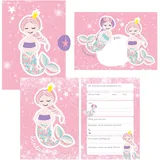 Nova Md 12 Glitzer Einladungskarten Meerjungfrau zum Geburtstag für Mädchen inkl. Umschläge | rosa glitzernde Geburtstagseinladungen für Kinder |