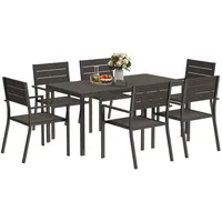 Outsunny Sitzgruppe 7-teilig Essgruppe für 6 Personen Esstisch mit 6 stapelbar Esszimmergruppe mit geschlitzte für Terrasse, Balkon Dunkelbraun