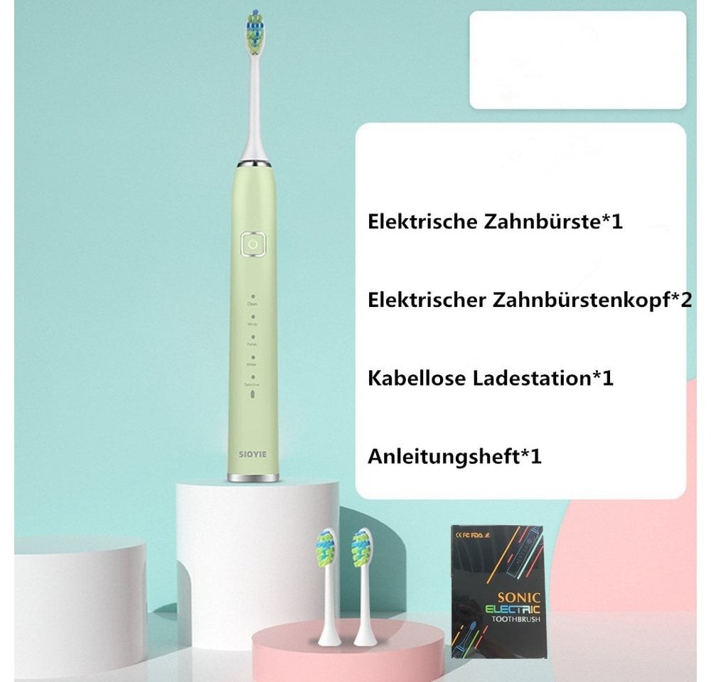 Preisvergleich Produktbild XDeer Zahnbürste Elektrische Zahnbürste Schallzahnbürste - Reise Zahnbürsten, Elektrisch,Schall Electric Toothbrush Mit 2 köpfe, 5 modi,Timer grün