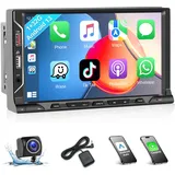 Podofo Autoradio Doppel Din mit Wireless Apple Carplay Android Auto Bluetooth, Android 13 Autoradio 2 Din mit 7 Zoll Bildschirm Touchscreen Display mit WLAN GPS FM/RDS + Rückfahrkamera