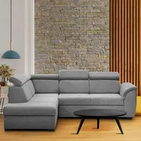 Ecksofa Madera L-Form Corner Sofa mit Schlaffunktion Bettkasten l-förmige Polsterecke mit Kopfstützen modernes Schlafsofa, Stoff: matana 03 - gra... - Grau
