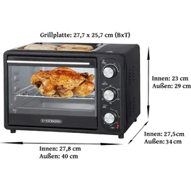 Steinborg 3in1 Mini-Backofen mit Grillplatte Umluft 1300W Schwarz