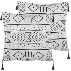 Dekokissen 2er Set SCHEFFLERA Samtstoff 45 x 45 cm Weiß Geometrisches Muster