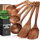 WOODENHOUSE LIFELONG QUALITY Holz Kochbesteck-Set, Pfannenwender Kochlöffel Rührlöffel Servierlöffel Salatgabel Schaumlöffel – 6-teiliges-Set – Kochgeschirr-Set Küchenset Küchenzubehör – hochwertig & nachhaltig