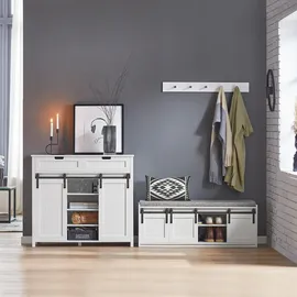 SoBuy Sideboard mit Schiebetüren Buffet Aufbewahrungsschrank Kommode Weiß