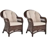 Set/2 Bequemer Breiter Wintergarten Rattan Sessel EWA Lesesessel (Braun, Muster)
