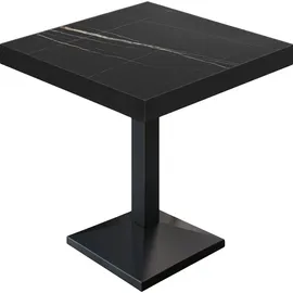 GGM Möbel BPA | Bistro Tisch | Quadratisch | Schwarzer Rand | 60 x 60 x 81 cm | Schwarz Marmor / Schwarz