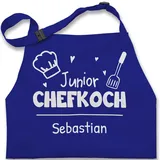 Kinderschürze Schürze Kinder Jungen Mädchen - Kochschürze - Junior Chefkoch mit Name - Wunschnamen - 7-14 Jahre - Royalblau - für kinderkochschürze koch kochen backschürze personalisierte - 7-13 Jahre