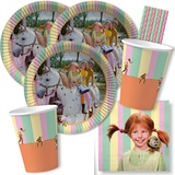 dh-konzept/spielum 44-teiliges Party-Set - Pippi Langstrumpf - Teller Becher Servietten Trinkhalme für 8 Kinder