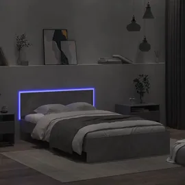 vidaXL Bettgestell mit Kopfteil LED-Beleuchtung Betongrau 140x200 cm