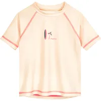 Playshoes Unisex Kinder Badeshirt Rash-Guard-Shirt, Ecru Surfbrett, Palme in Creme - 86/92