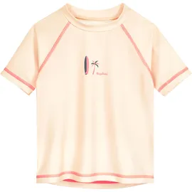 Playshoes Unisex Kinder Badeshirt Rash-Guard-Shirt, Ecru Surfbrett, Palme in Creme - 86/92