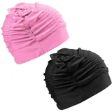CVFRTT 2 Stück Damen-Badekappen, Lange Haare, wasserdichte Badekappen, Plissierte Badekappen, Elastische Badekappen, Schwimmausrüstung, Schwimmzubehör