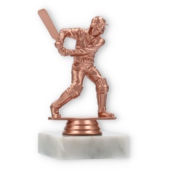 Pokal Kunststofffigur Cricket Schlagmann bronze auf weißem Marmorsockel 13,0cm