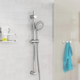 Eisl Stangenbrause-Set Duschkopf mit Schlauch und Halterung, Handbrause mit 8 Funktionen, Duschstange mit Brause, Chrom