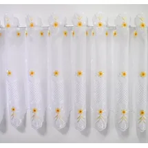 Stickereien Plauen Scheibengardine BLÜMCHEN (1 St), Durchzuglöcher, transparent, Voile beige|weiß 95 cm x 50 cm