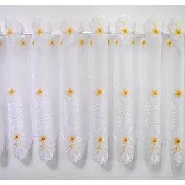 Stickereien Plauen Scheibengardine BLÜMCHEN (1 St), Durchzuglöcher, transparent, Voile beige|weiß 95 cm x 50 cm
