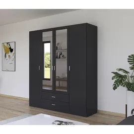 Rauch Kleiderschrank RAUCH "Schrank Garderobe Wäscheschrank GAMMA in 3 Breiten", grau (graumetallic), B:181cm H:210cm T:54cm, Holzwerkstoff, Schränke, Kleiderschrank, viel Stauraum mit 6 Schubladen, mit Spiegel TOPSELLER MADE IN GERMANY, Topseller