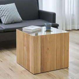 Svita Beistelltisch Wohnzimmertisch Eckig Quadratisch 50x50Rattan-Optik Paulownia Holz Natur