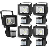 Greenmigo 5x 10W LED Strahler Fluter + Bewegungsmelder Warmweiß warmweiss Objektbeleuchtung Außenstrahler Wandstrahler Flutlichtstrahler Scheinwe...