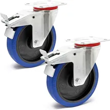 Wiltec Lenkrollen Set 2x Transportrolle Ø200mm 350kg pro Rad mit Kunststoffrad, Bremse und Anbauplatte, leiser Lauf, Transportrollen Möbelrol...