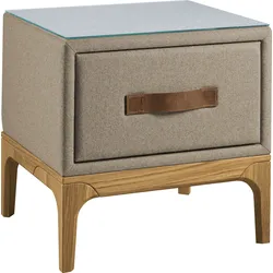 Nachtkommode BIRKENSTOCK "Iona", beige (graubeige cww 22), B:51cm H:49,5cm T:43,5cm, Sideboards, mit Lederlaschen-Griff, mit Holzsockel in Eiche natur