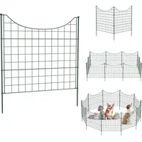 LZQ Teichzaun Gartenzaun mit Underbogen – Gitterzaun Set mit 5 Zaunelementen & 6 Befestigungsstäben, dekorativer Metall-Gartenzaun für Teich & ... - dunkelgrün