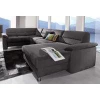 Wohnlandschaft SIT & MORE "Top Ascara U-Form", grau (anthrazit), B:312cm H:85cm T:204cm, NaturLeder in Sitz und Rücken, Korpus ist mit passendem Kunstleder bezogen.;Luxus-Microfaser (100% Polyester), Sofas, Wohnlandschaft, inklusive Boxspring/Federkern-Polsterung, wahlweise mit Bettfunktion