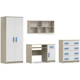 Deine Möbel 24 Jugendzimmer-Set INGE III in Weiß / Weiß + Grau / Weiß + Eiche Sonoma ; 4-teilig, (Kleiderschrank Kommode Wandregal Schreibtisch, 4-tlg., Sonoma Eiche Grau), Kinderzimmer Set Weiß Griffe Rosa Blau Grün Grau aus Laminatplatte beige