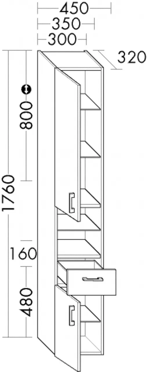 Burgbad Hochschr.Sys30 PG3 Diago 1760x450x320 Schwarz Solid Matt, HS4538LF6560 HS4538LF6560