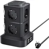 OLEKE 8 Fach Steckdosenleiste 4 USB Mehrfachsteckdose Steckdosenturm Multi Steckdosen Steckerleiste Verlängerte Kabelüberspannungs- und Kurzschlussschutz-Netzteilplatine