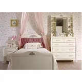 JV Möbel Weißes Kinderzimmer-Set aus Holz mit Bett, Nachttisch und Schrank,