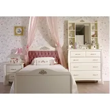 JV Möbel Weißes Kinderzimmer-Set aus Holz mit Bett, Nachttisch und Schrank,