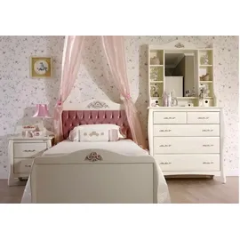 JV Möbel Weißes Kinderzimmer-Set aus Holz mit Bett, Nachttisch und Schrank,