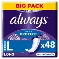 Always Dailies Protect Slipeinlagen Damen, Long (48 Binden) Big Pack, ohne Duft, atmungsaktiv, flexibel