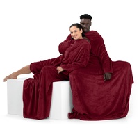 DecoKing Decke mit Ärmeln Geschenke für Frauen und Männer 150x180 cm Bordeaux Microfaser TV Decke Kuscheldecke Weich Lazy