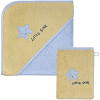 Wörner Handtuch Set »Little Star Kapuzenbadetuch 100/100 mit Waschhandschuh«, (Spar-Set, 2 St.), mit Stickerei Stern mit Schriftzug, gelb