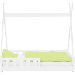 ML-Design Kinderbett Weiß Tipi Rausfallschutz Kinderhaus Holzbett Kiefernholz 70x140cm