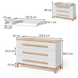 VitaliSpa Wickelkommode Malia, Weiß/artisan, 133.2 X 98 cm, Mit 3 Schubladen, Vitalispa