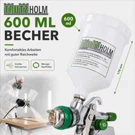 Trutzholm HVLP Lackierpistole mit 3 Edelstahldüsen 1,4mm 1,7mm 2,0mm 600ml Becher