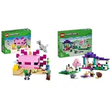 LEGO Minecraft Das Axolotl-Haus Set, baubare rosa Unterwasserbasis mit Taucherforscher & Minecraft Das Tierheim, Spielzeug mit vielen Tier-Figuren