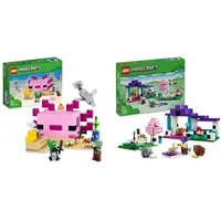 LEGO Minecraft Das Axolotl-Haus Set, baubare rosa Unterwasserbasis mit Taucherforscher & Minecraft Das Tierheim, Spielzeug mit vielen Tier-Figuren