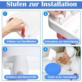 YARDIN Badewannenbrett Badewannensitz Senioren mit Seifenablage und Rot Griff, Einstellbar 70 x 31 cm, max. 150 kg