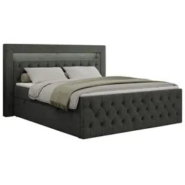MKS Meble Boxspringbett 160x200 mit Led, Polsterbett 160x200 mit LED Kopfteil - Multipocket-Matratze H4 - Doppelbett mit Bettkasten Stauraumbet - GOLD-9 - 16... - Dunkelgrau
