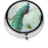 Pillendose Aqua Blau Elegant Pfau N Federn Ast Pille Etui Für Geldbörse Nette Kleine Reise Runde Pillen Organizer