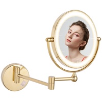 DOWRY Kosmetikspiegel mit Beleuchtung Wandmontage Vergrößerungsspiegel mit Licht 10 Fach Gold Schminkspiegel 360° Schwenkbar Erweiterbar Doppelseitiger Spiegel mit Vergrößerung,Ø20 cm