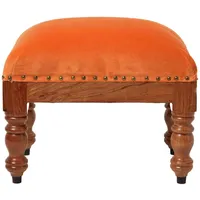 Homescapes Samthocker orange 50x30 cm, rechteckiger Hocker, mit Holzbeinen,