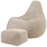 I.C.O.N. Icon Dalton Sitzsack mit Hocker Cord, Beige, Gaming Sitzsack Erwachsene mit Füllung, Bean Bag, Cord Sessel, Lounge Sessel, Lounge Stuhl, Schlafzimmer, Wohnzimmer, Wohnzimmer Möbel