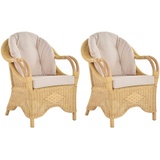 Krines Home Loungesessel 2er Set Wintergarten Rattansessel Natur Rattan Sessel Armlehnsessel (2 Sessel mit Armlehnen), Wohnzimmer Rattanmöbel weiß