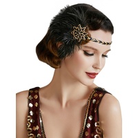 BABEYOND 1920s Stirnband Feder Damen 20er Jahre Stil Flapper Showgirl Charleston Haarband Great Gatsby Damen Fasching Kostüm Accessoires (1-Schwarz Gold)